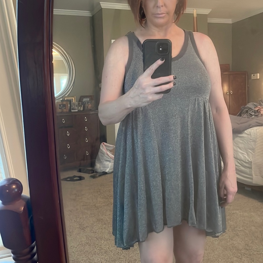 Free people silver sparkle tank mini dress/ top